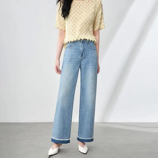 「高货wl」全新升级【铂金会员220/天猫299/差价79】(00650)洛诗琳时尚通勤复古宽松牛仔裤2025撞色珍珠洗水阔腿裤女00650 商品图0