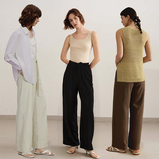 官网1200+内家轻薄透气丝滑垂感直筒休闲裤女 高腰显瘦慵懒宽松阔腿裤长裤 商品图0