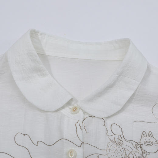 谜底衬衫短袖女2025夏季新品复古风通勤泡泡袖宽松衬衣252MC0648 商品图3