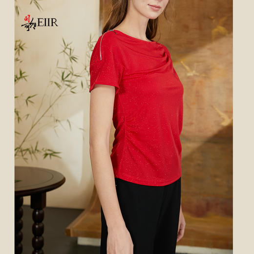 司歌荡领弹力针织上衣收腰女短袖F911045y 商品图1