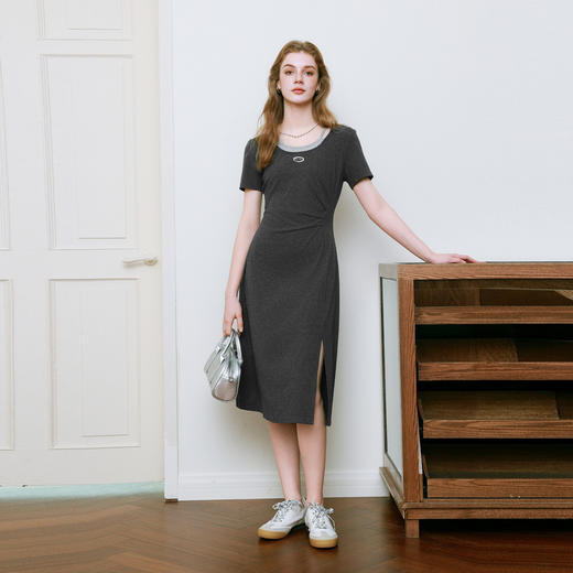 【商场同款】诗凡黎假两件连衣裙2025夏新款开叉中长裙3G4290171 商品图1