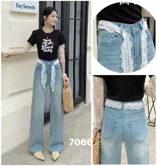  七夕福利-NO退 爆款牛仔-送蕾丝腰带 7066  2025新款显瘦百搭垂感休闲阔腿裤直筒牛仔裤-喜出 商品图2