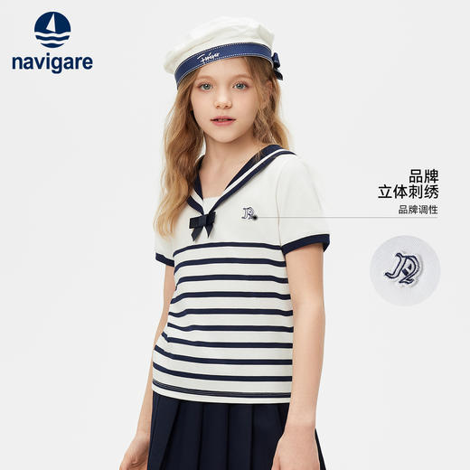 【纳维凯尔】【120-165】Navigare意大利小帆船女童夏款海军风短袖T恤 商品图3