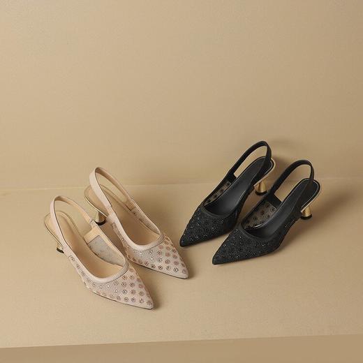 【预售5天】高颜值网纱后绊带包头凉鞋女夏新款尖头细跟时装真皮凉鞋NDXC&7090 商品图2