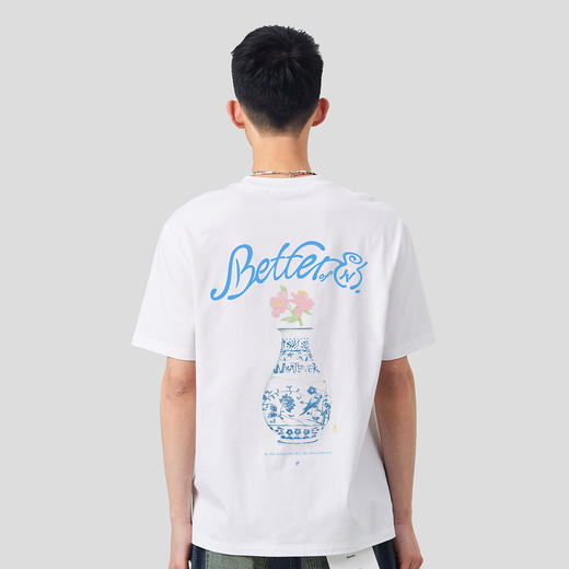 NPC潮牌纯棉【青花瓷】发泡印花圆领短袖T恤男潮流中国风NP45TE14 商品图3