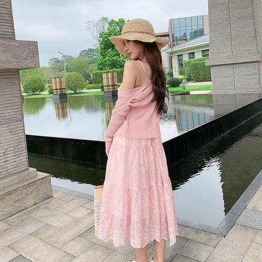 奢姿大码女装2025夏季蕾丝吊带绣花连衣裙两件套胖妹妹时尚套装9952956382 商品图3