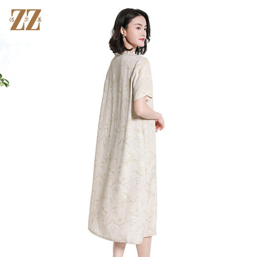 佐尔美夏季新款新中式国风碎花桑蚕丝短袖连衣裙女M42LS88 商品图4