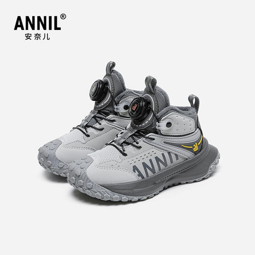 【加绒】ANNIL/安奈儿户外儿童运动鞋保暖2024新款冬季加绒皮面防水二棉鞋HM4405006 商品图0