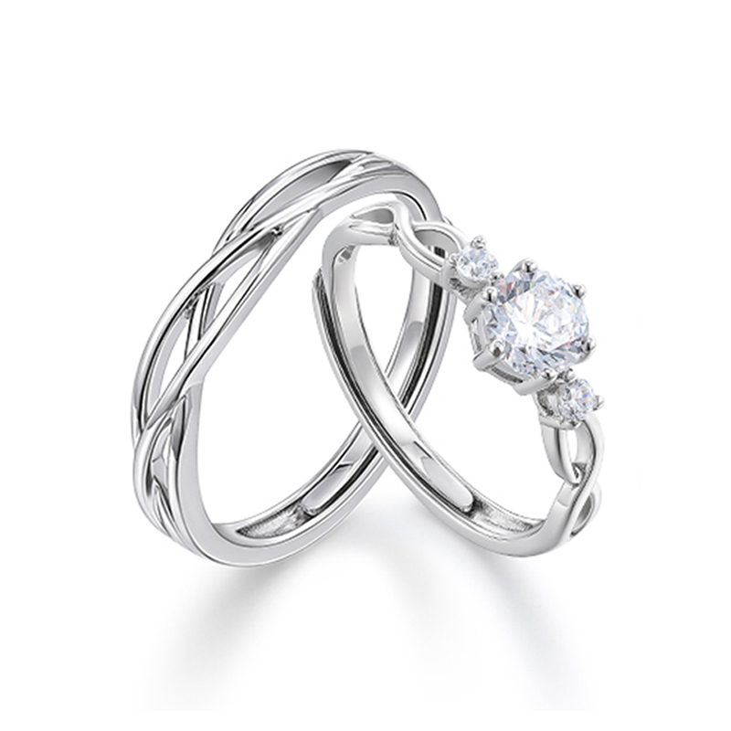 KADER卡蒂罗 闪钻心动光芒情侣对戒（同心结情侣对戒） S925/足银999情侣戒指一对 男女同款情侣款 开口可调节送女朋友礼物 七夕情人节礼物