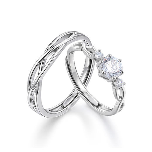 KADER卡蒂罗 闪钻心动光芒情侣对戒（同心结情侣对戒） S925/足银999情侣戒指一对 男女同款情侣款 开口可调节送女朋友礼物 七夕情人节礼物 商品图0