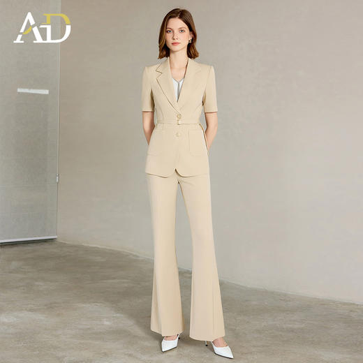 AD女士西装外套2025新款浅卡其色垂感西服套装高腰显瘦喇叭西裤夏 商品图1