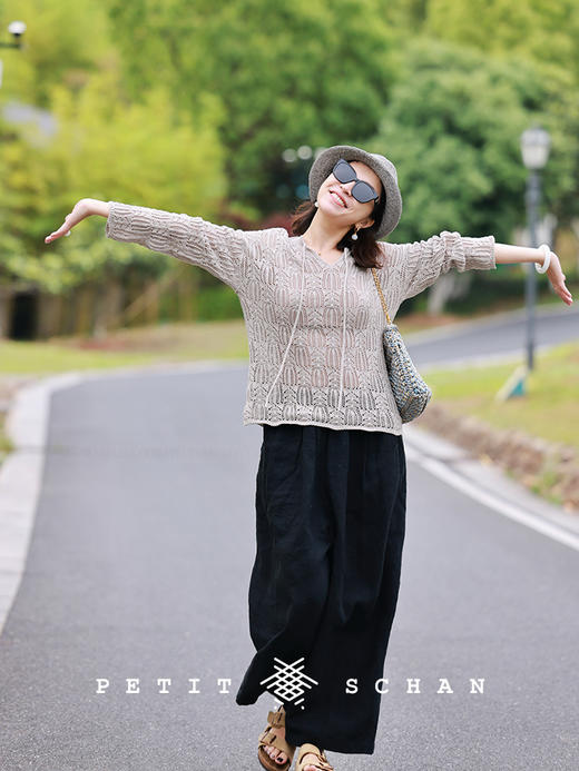 PETIT SCHAN小闪 CLO#798 deep breathing 身呼吸 纯亚麻松紧腰九分阔腿裤 商品图6