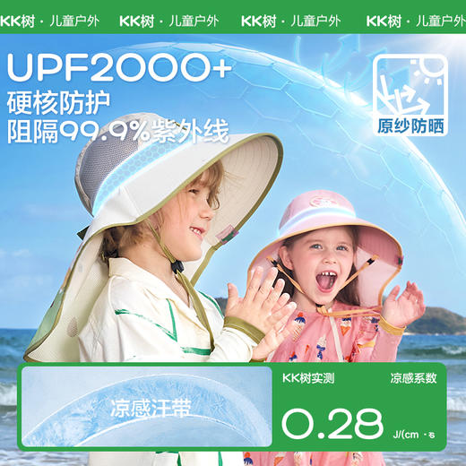 KK树大帽檐儿童防晒帽夏季宝宝遮阳帽男童女童太阳帽防紫外线沙滩夏宠冰果乐披风帽 商品图3