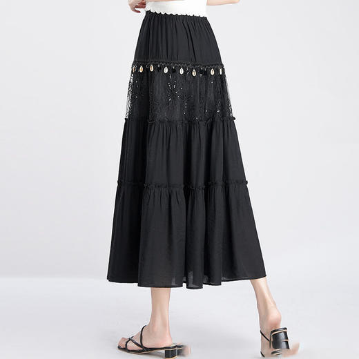 MYX-PH-19112-L垂坠感百褶拼接洋气蛋糕裙松紧腰休闲长裙夏季新款长款时尚半身裙 商品图2