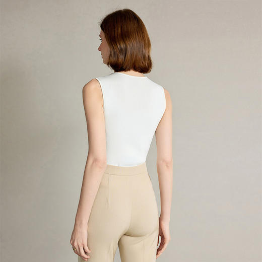 AD2025新款白色醋酸无袖针织背心精致V领镶钻设计感简约百搭上衣 商品图1