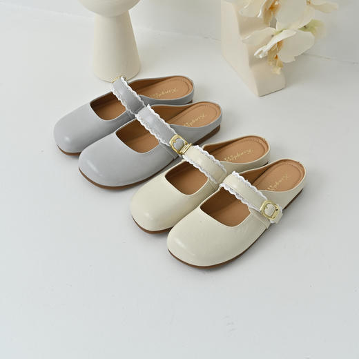 经典鲨2025夏季新品法式复古花边拼接平底舒适包头半拖鞋女KW391-529021 商品图7