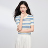 【夏季新品】熙世界法式撞色条纹镂空薄针织衫女短袖圆领冰丝上衣2025夏日新款 商品缩略图2