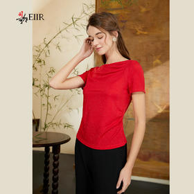 司歌荡领弹力针织上衣收腰女短袖F911045y