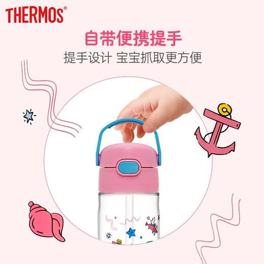 膳魔师/THERMOS航海探险tritan巧虎宝宝儿童吸管杯儿童水杯夏季杯赠贴纸420ml提手背带杯套-SMS-BBSD-400-RB 商品图6