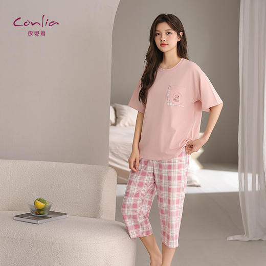 康妮雅女式短袖中裤套头套装 商品图1
