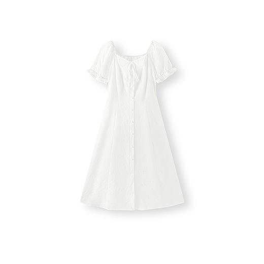 森马连衣裙女设计感重工绣花气质夏2025新款花边翻领泡泡袖小白裙 商品图4