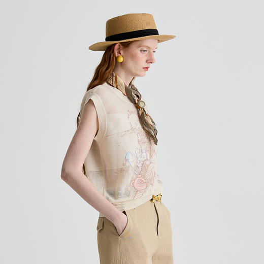 谜底针织衫无袖女2025夏季新品复古文艺宽松H型短毛衣252MZ0853 商品图1