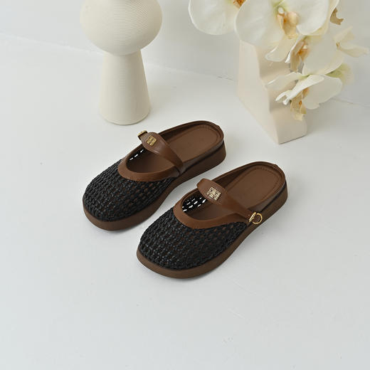 经典鲨2025年夏季新品时尚懒人一脚蹬渔网透气包头凉拖鞋女KW359-529011 商品图2