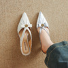 【预售5天】羊皮尖头粗跟包头拖鞋女银色镂空山茶花气质外穿时尚高跟半拖凉鞋MLJ&C153 商品缩略图2