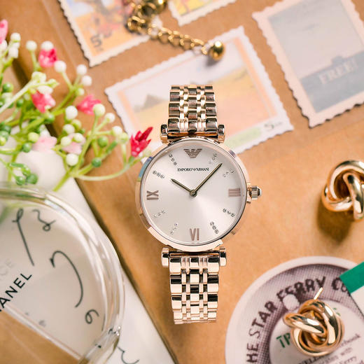 723763259286  EMPORIO ARMANI 阿玛尼满天星系列镶钻钢带小表盘女士石英手表【无电】 商品图1