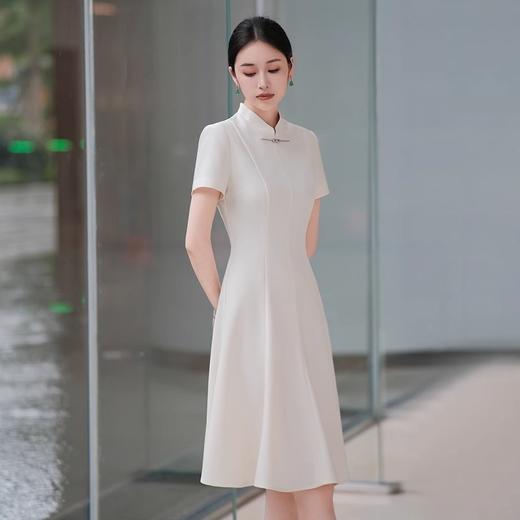 IWY/新中式国风盘扣连衣裙米白色夏季新款复古时尚优雅收腰显瘦A字裙子1024Q103 商品图2