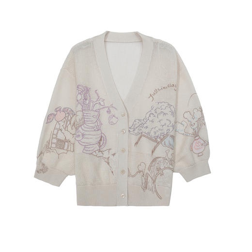 谜底针织开衫短袖女2025夏季新品复古文艺宽松T型针织衫252MZ0855 商品图4