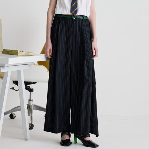 谜底休闲裤女2025夏新品通勤柔软舒适优雅合身阔腿长裤252MK0586 商品图0