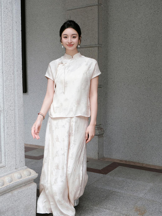 盛唐牡丹 |桃花源香槟色真丝提花上衣 商品图0