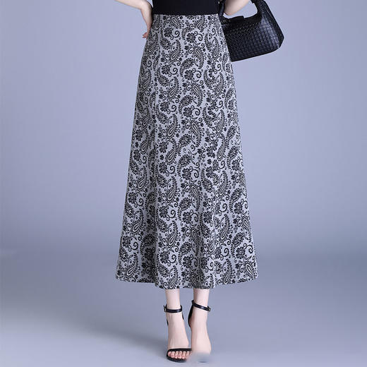 MYX-AS-7331-L时尚印花半身裙2025夏季新款垂感修身显瘦A字裙高腰通勤气质长裙 商品图0