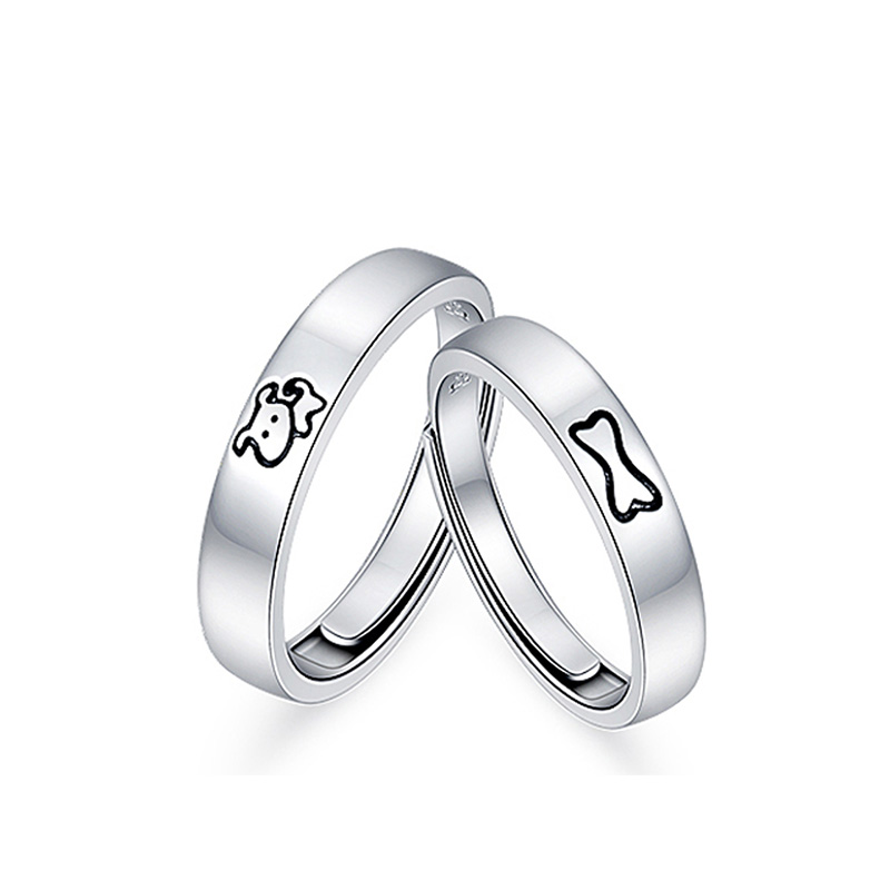 KADER萌趣爱恋 情侣对戒 s999 足银 情侣戒指纯银小众设计生日礼物送男女友