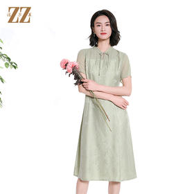 佐尔美夏季新款新中式国风桑蚕丝短袖连衣裙女M42LS87