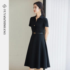 FUYAO扶摇 短袖连衣裙2025夏季新款高级感赫本风小黑裙显瘦西装裙