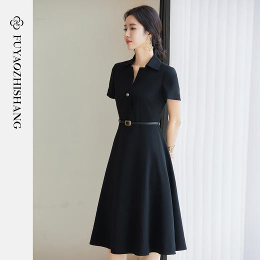 FUYAO扶摇 短袖连衣裙2025夏季新款高级感赫本风小黑裙显瘦西装裙 商品图0