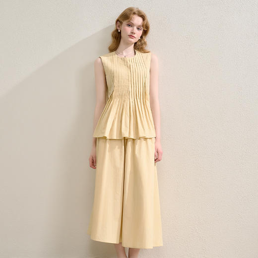 法式浪漫设计感压褶荷叶边下摆无袖衬衫女夏季收腰衬衣V1150738 商品图3