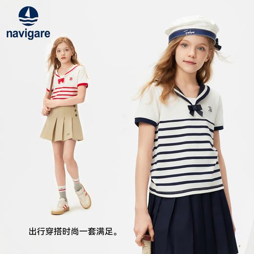 【纳维凯尔】【120-165】Navigare意大利小帆船女童夏款海军风短袖T恤 商品图6
