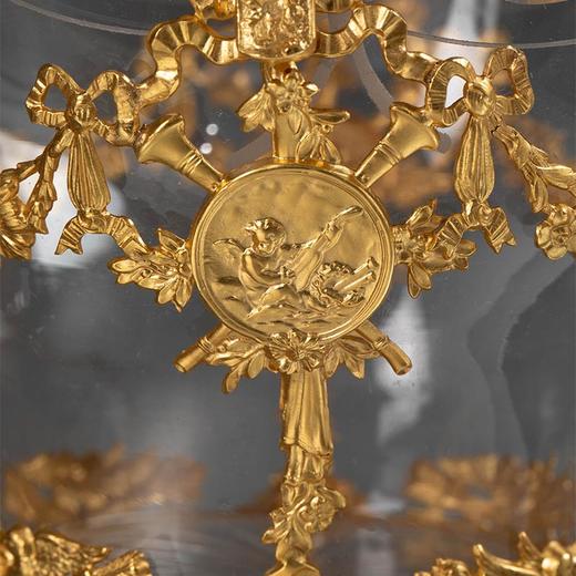 独角鹿西洋古董 19世纪末法国出品路易十六风格缎带火炬主题铜鎏金精雕装饰蚀刻水晶花果篮 商品图4
