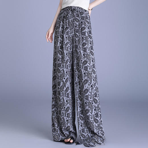 MYX-AS-7330-L垂感休闲拖地裤2025年夏季新款轻薄透气阔腿长裤印花时尚直筒裤 商品图1