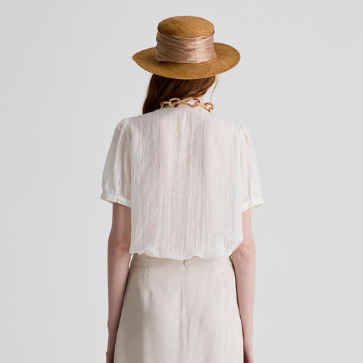 谜底衬衫短袖女2025夏季新品复古风通勤泡泡袖宽松衬衣252MC0648 商品图2