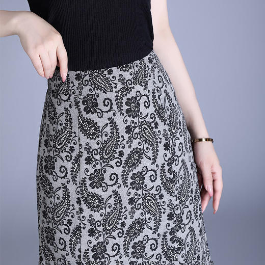 MYX-AS-7331-L时尚印花半身裙2025夏季新款垂感修身显瘦A字裙高腰通勤气质长裙 商品图3