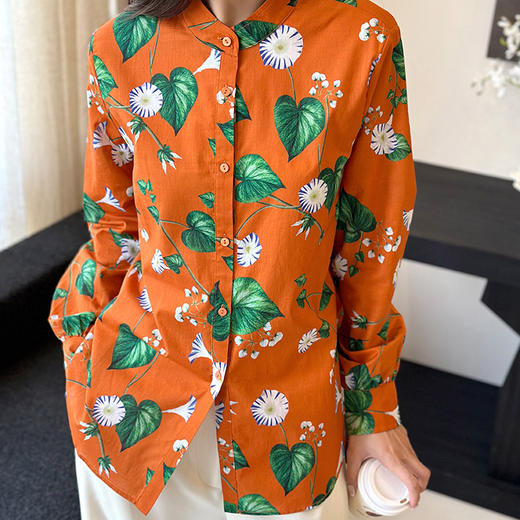 「K」洛诗琳10917气质印花衬衫2025夏季新款小立领设计感上衣0686 商品图4