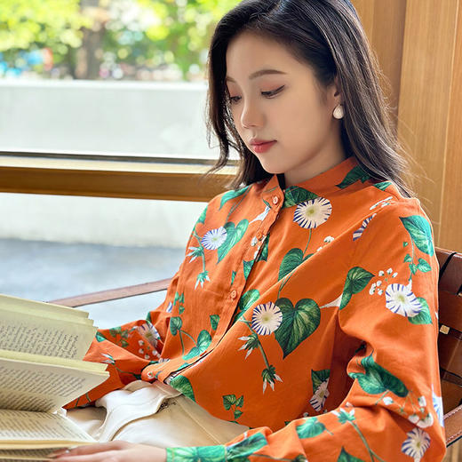 「K」洛诗琳10917气质印花衬衫2025夏季新款小立领设计感上衣0686 商品图3