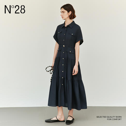 【破价】N°28 夏季法式设计感工装衬衫领连衣裙女中长款束腰显瘦垂感裙子单排扣长裙885252L590/885252L591 商品图4