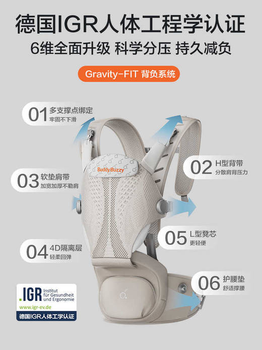 两只兔子Across洞感4D腰凳背带二合一轻便两片式护腰便捷穿戴透气ZCHNB7010GLD 商品图2