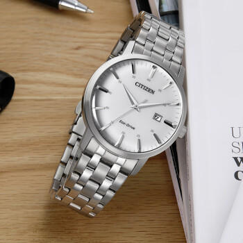 西铁城（CITIZEN）手表男日韩表光动能日显白表盘钢带商务送男友礼物BM7460-88H 商品图2