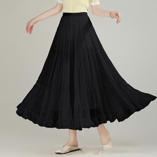 MYX-YGLR-A61-L垂坠感修身百褶大摆裙松紧腰休闲长裙2025夏季新款洋气简约半身裙 商品图2